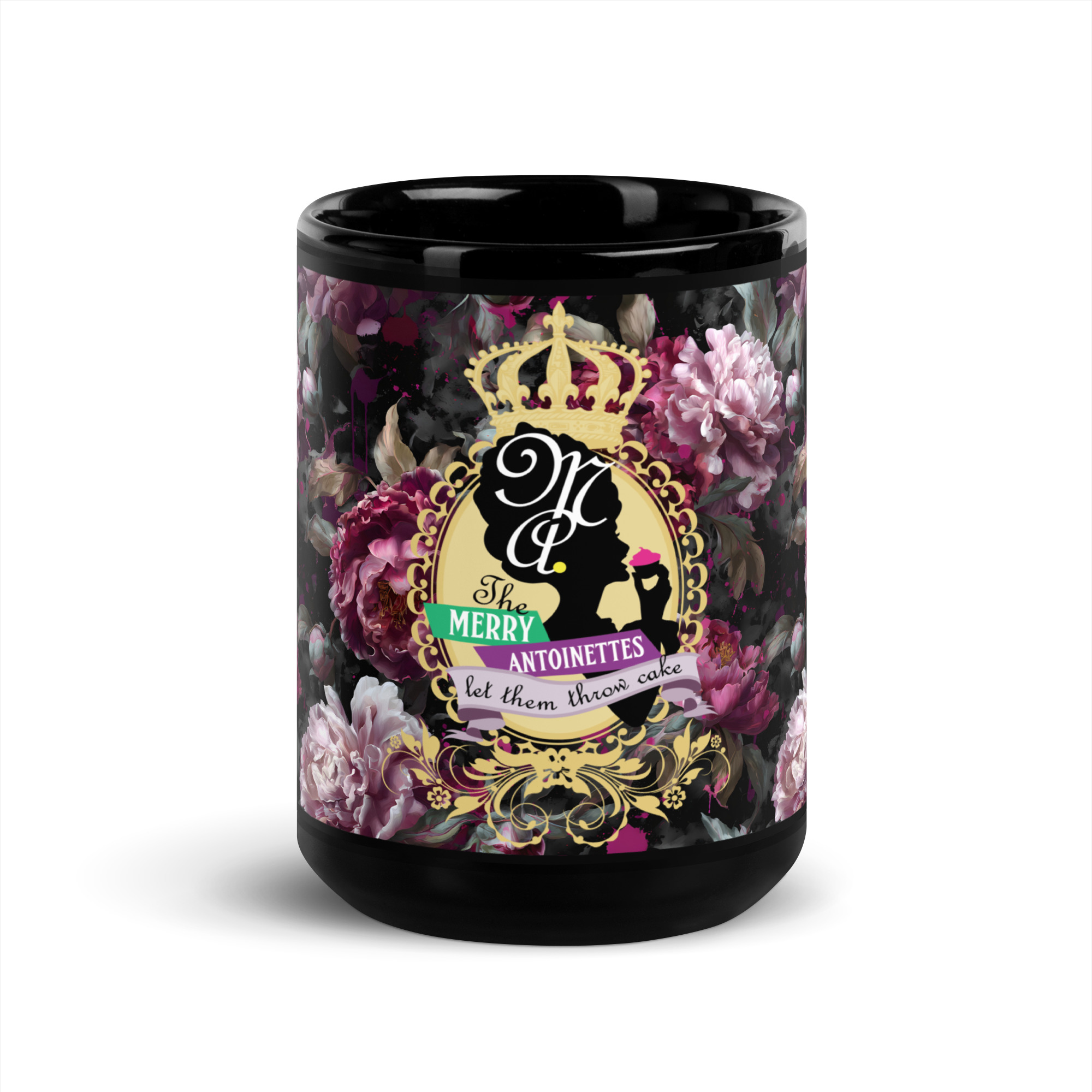 Krewe Crest Floral Black Glossy Mug